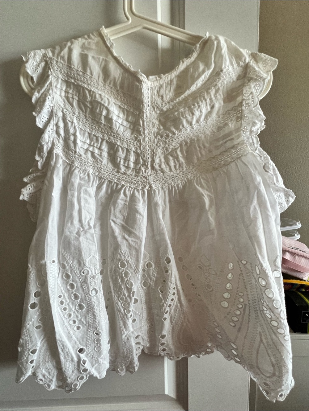 Zara White Eyelet Lace Flutter Sleeve Tunic
